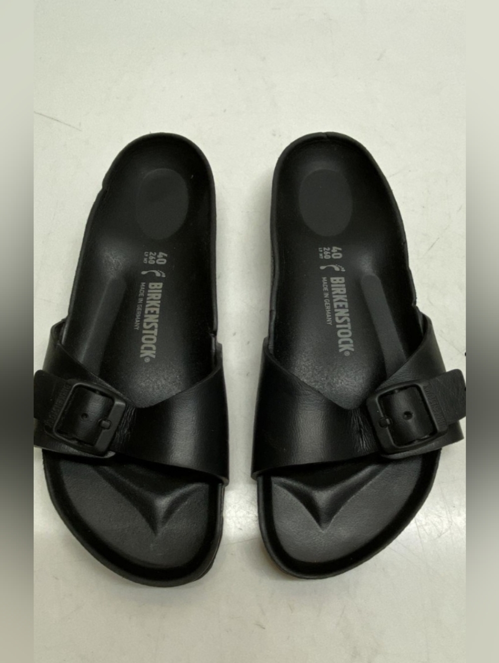 Birkenstock Madrid Big Buckle are Men's size 7. Ladies size 9.